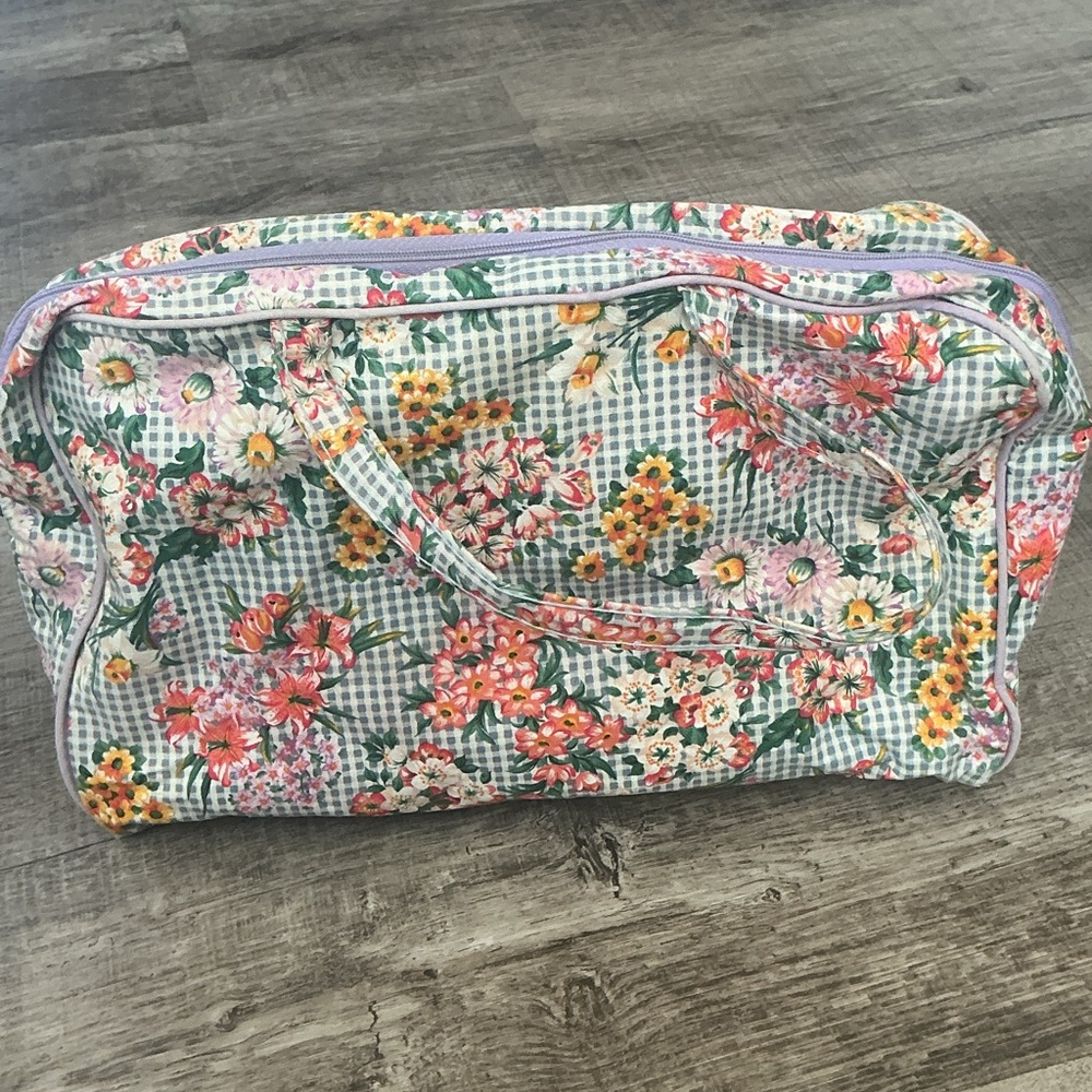 Vintage Floral Overnight Toiletry Travel Bag Cotton Canvas Zip Closure Handles
